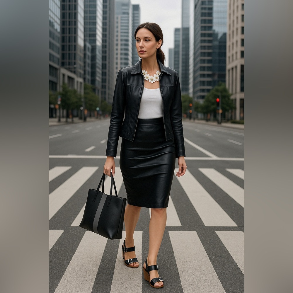 Fiocchi italian brand Genuine Black Leather Skirt